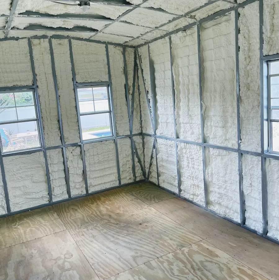 Closed-cell spray foam insulation applied to wall cavities in a residential project in Sun Valley